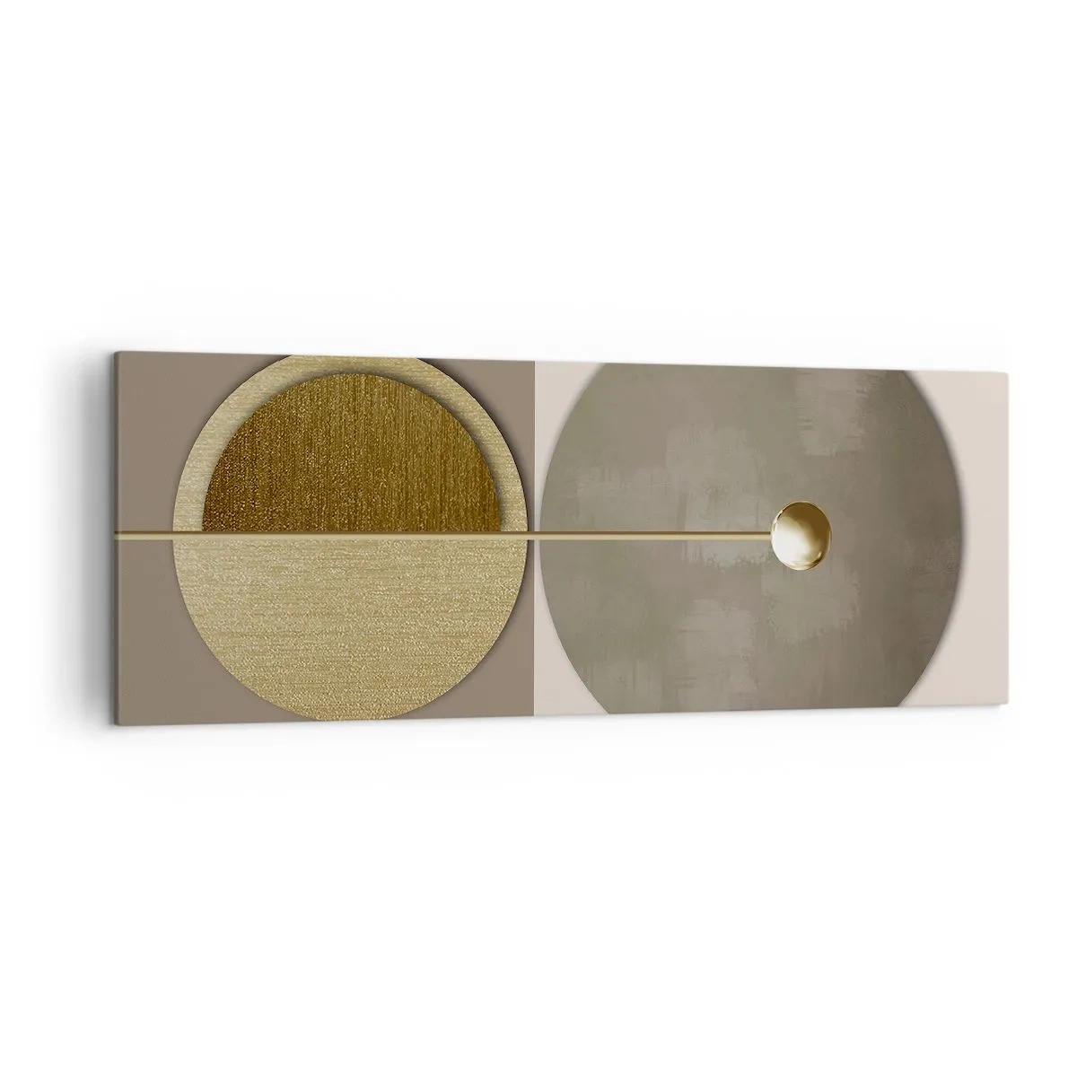 Obraz na płótnie - Abstrakcyjne koła w odcieniach złota i beżu - 140x50cm - Doskonała równowaga - Nowoczesna dekoracja ścienna do salonu i sypialni ARTTOR