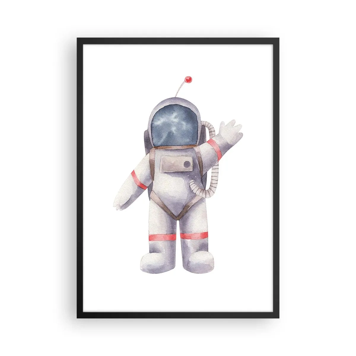 Plakat w czarnej ramie - Akwarelowy astronauta machający w kosmicznej ilustracji - 50x70cm - To na razie! - Nowoczesna dekoracja ścienna do salonu i sypialni ARTTOR