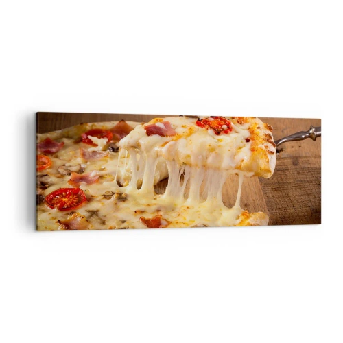 Obraz na płótnie - Pizza z ciągnącym się serem - 140x50cm - Arcydzieło sztuki włoskiej - Nowoczesna dekoracja ścienna do salonu i sypialni ARTTOR