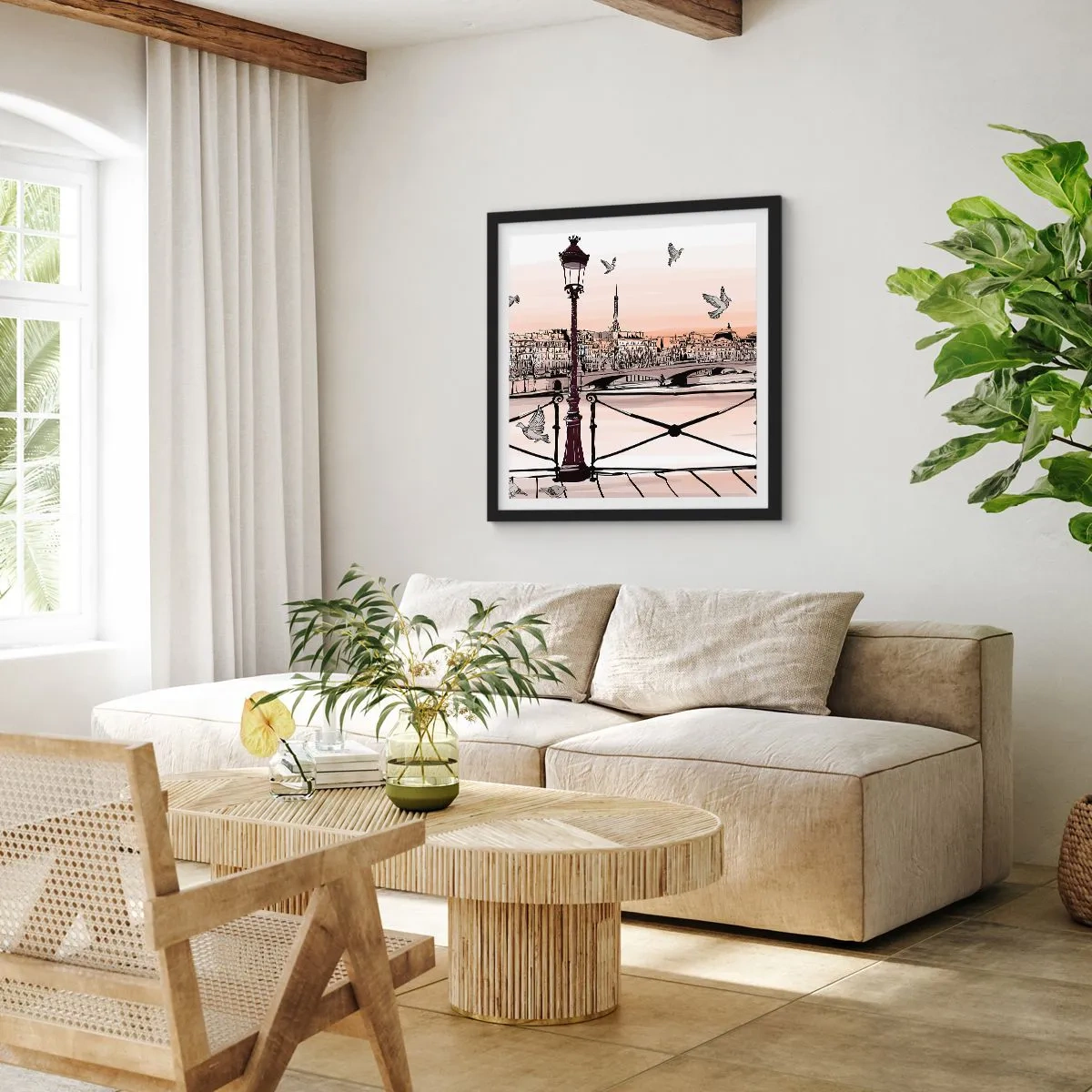 Plakat w czarnej ramie - Nad dachami Paryża - 40x40 cm