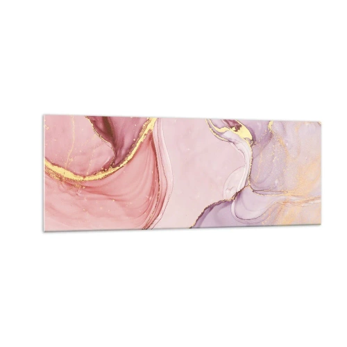 Obraz na szkle - Delikatne abstrakcyjne wzory w odcieniach różu i złota - 140x50cm - Pieszczota barw - Nowoczesna dekoracja ścienna do salonu i sypialni ARTTOR