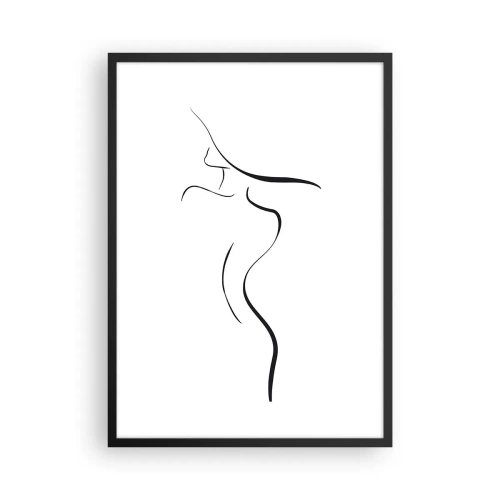 Plakat w czarnej ramie - Minimalistyczna sylwetka kobiety narysowana czarną linią - 50x70cm - Nieuchwytna jak fala - Nowoczesna dekoracja ścienna do salonu i sypialni ARTTOR