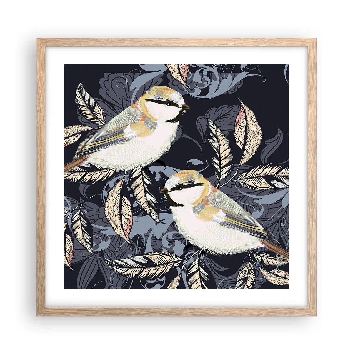 Plakat w ramie jasny dąb - Żółto-błękitny trel - 50x50 cm