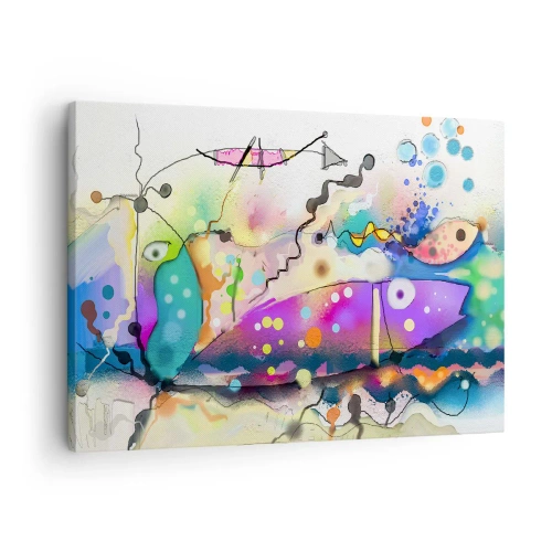 Obraz na płótnie - Abstrakcyjne ryby w kolorowej, surrealistycznej kompozycji - 70x50cm - Brak słów! - Nowoczesna dekoracja ścienna do salonu i sypialni ARTTOR