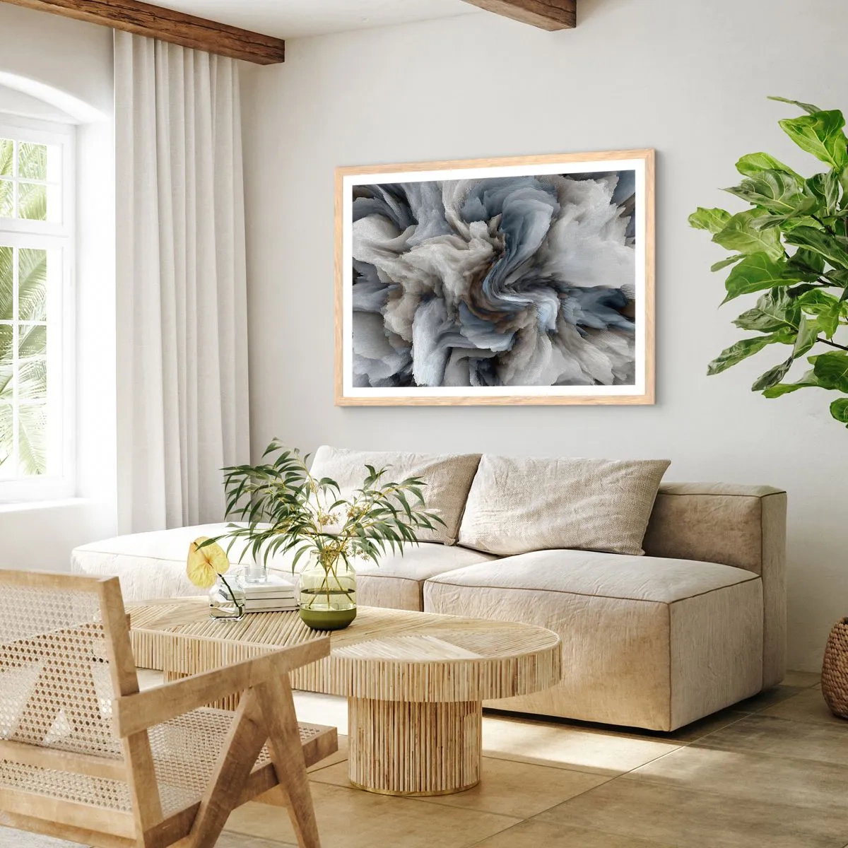 Plakat w ramie jasny dąb - Kamień i kwiat - 50x40 cm