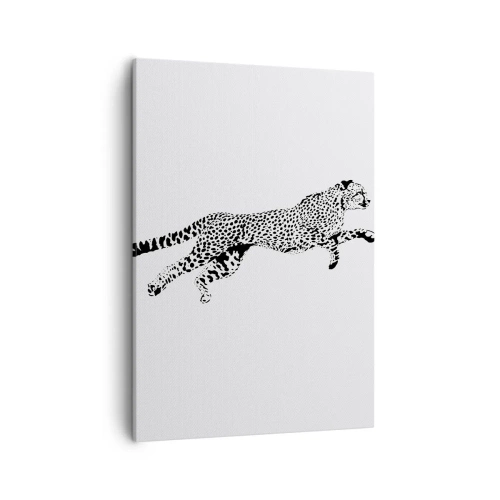 Obraz na płótnie - Skaczący lampart w minimalistycznym stylu na białym tle - 50x70cm - Najszybszy na Ziemi - Nowoczesna dekoracja ścienna do salonu, kuchni i sypialni ARTTOR