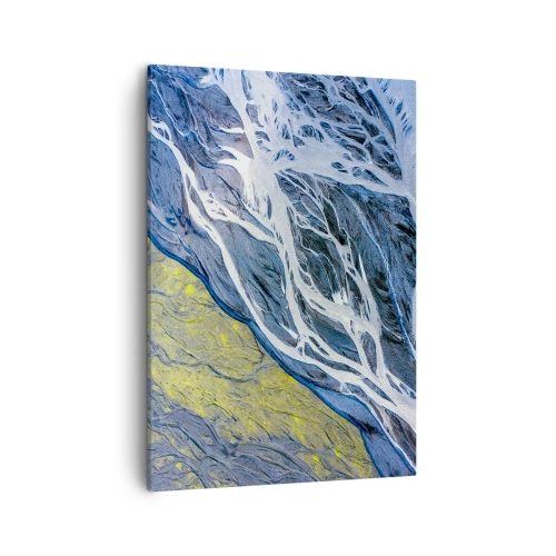 Obraz na płótnie - Abstrakcyjny wzór przypominający naturalne koryta rzek i formacje skalne - 50x70cm - Naskalne malowidła natury - Nowoczesna dekoracja ścienna do salonu, kuchni i sypialni ARTTOR