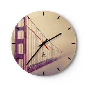 Zegar ścienny - Most Golden Gate w mglistym tle - 30x30cm - Między niebem a ziemią - Nowoczesna dekoracja ścienna do salonu, kuchni i sypialni ARTTOR