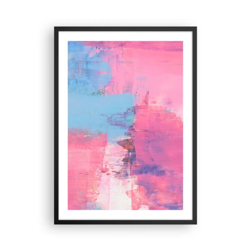Plakat w czarnej ramie - Abstrakcyjna kompozycja w odcieniach różu i błękitu - 50x70cm - Róż, błękit i szczypta światła - Nowoczesna dekoracja ścienna do salonu i sypialni ARTTOR