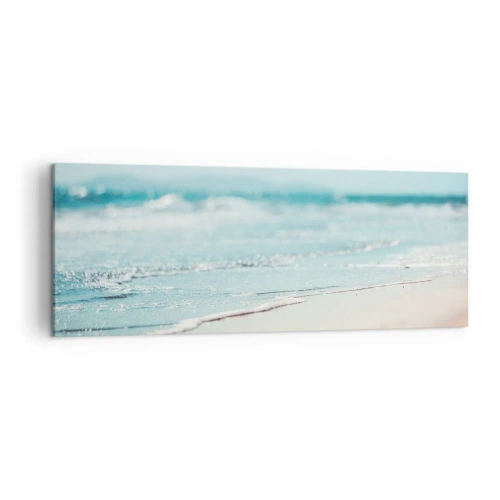 Obraz na płótnie - Delikatne fale oceanu na piaszczystej plaży - 140x50cm - Ciepło i szum - Nowoczesna dekoracja ścienna do salonu i sypialni ARTTOR