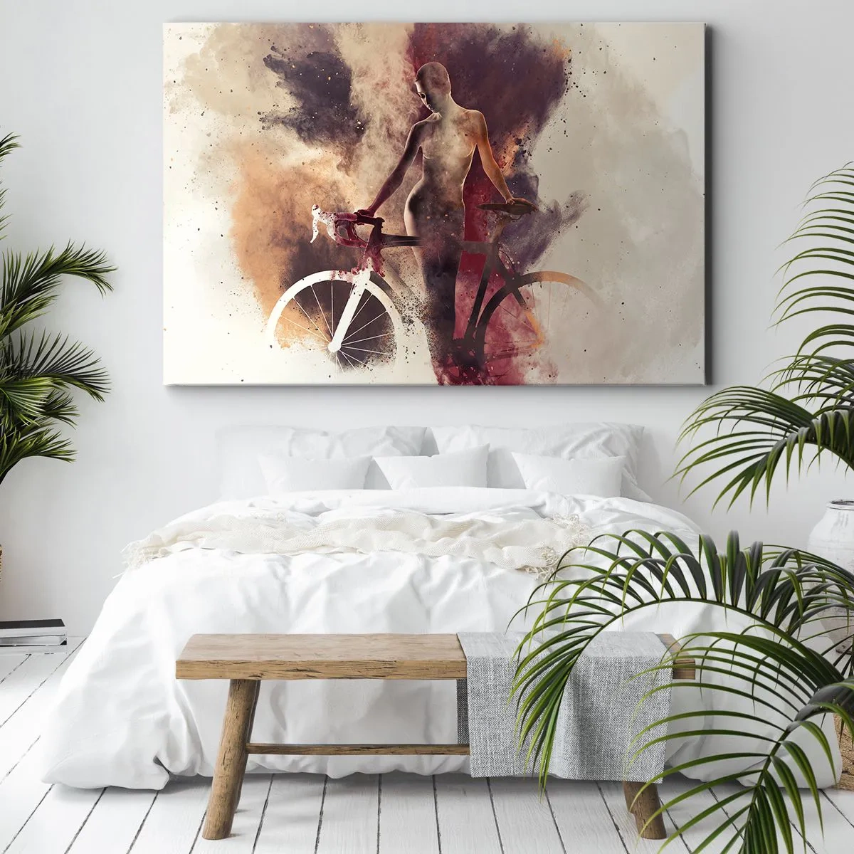 Obraz na płótnie - Abstrakcyjna sylwetka z rowerem w artystycznym stylu - 70x50cm - W marmurowych kształtach rowerowa dusza - Nowoczesna dekoracja ścienna do salonu i sypialni ARTTOR