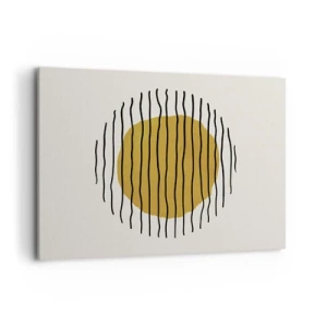 Obraz na płótnie - Minimalistyczny motyw z żółtym kołem i czarnymi liniami - 100x70cm - Abstrakcja drżąca od żaru - Nowoczesna dekoracja ścienna do salonu, kuchni i sypialni ARTTOR