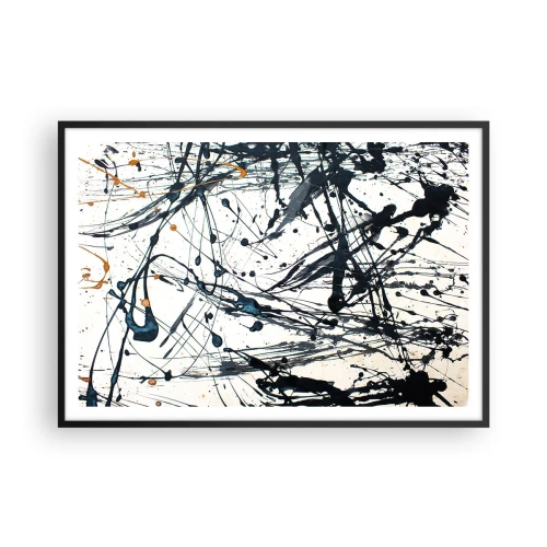 Plakat w czarnej ramie - Abstrakcyjny obraz z rozpryskami farby w dynamicznych wzorach - 100x70cm - Abstrakcja ekspresjonistyczna - Nowoczesna dekoracja ścienna do salonu i sypialni ARTTOR