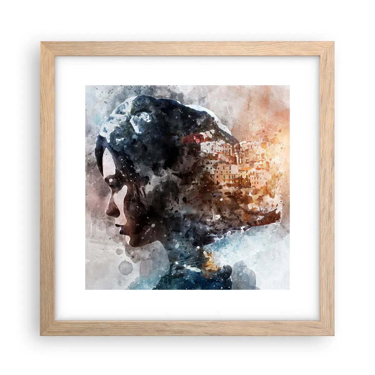 Plakat w ramie jasny dąb - Opowieść o dziewczynie z miastem w tle - 30x30 cm