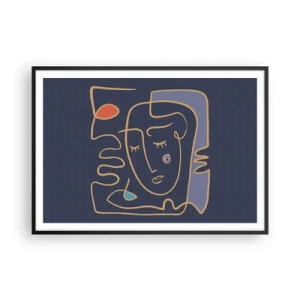 Plakat w czarnej ramie - Abstrakcyjny portret twarzy w minimalistycznym stylu - 100x70cm - W zamyśleniu - Nowoczesna dekoracja ścienna do salonu i sypialni ARTTOR