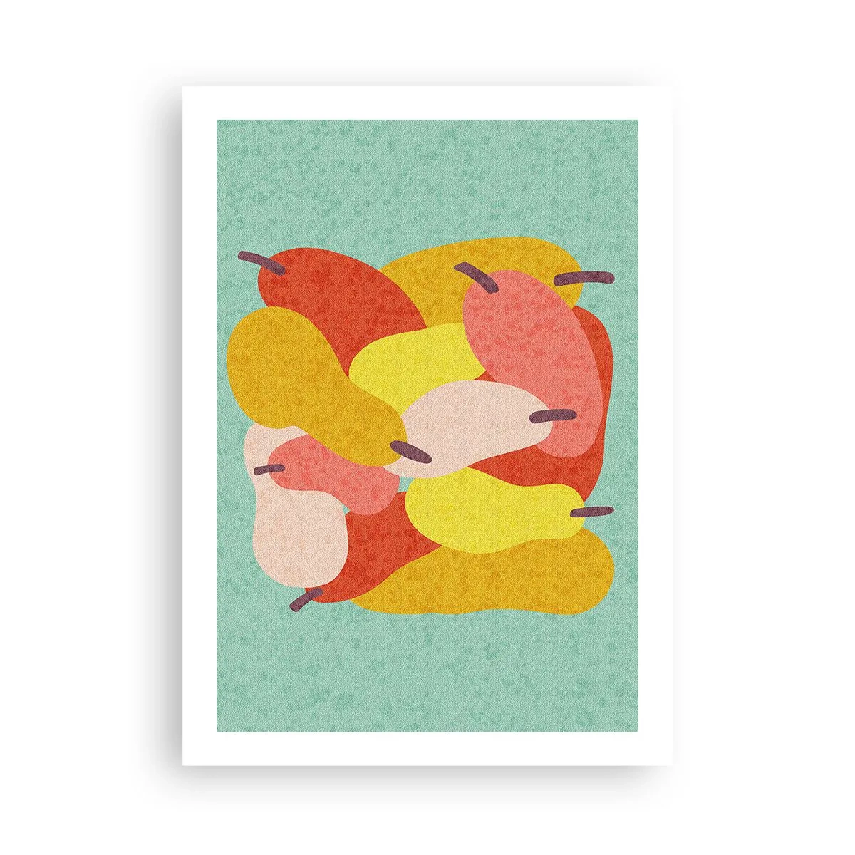 Plakat - Kolorowa ilustracja gruszek na turkusowym tle - 50x70cm - Spróbuj letniego słońca - Nowoczesna dekoracja ścienna do salonu, kuchni i sypialni ARTTOR