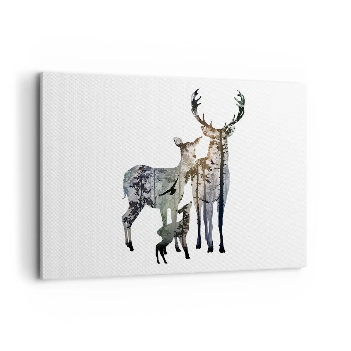 Obraz na płótnie - Leśny krajobraz w sylwetkach jeleni - 120x80cm - Rodzinna fotografia - Nowoczesna dekoracja ścienna do salonu, kuchni i sypialni ARTTOR