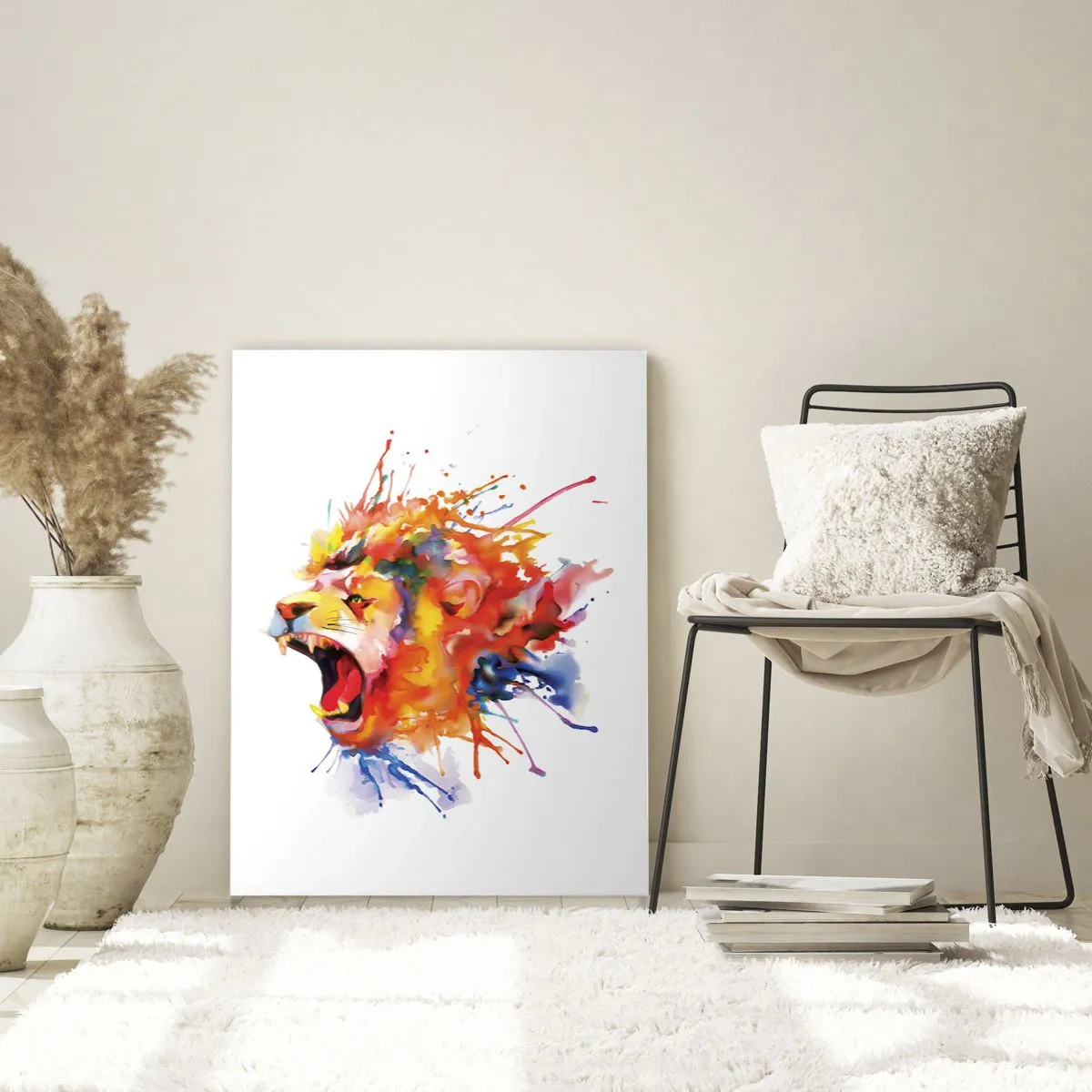 Obraz na szkle - Kolorowy portret lwa w dynamicznym stylu - 70x100cm - Wybuchnąć gniewem  - Nowoczesna dekoracja ścienna do salonu i sypialni ARTTOR