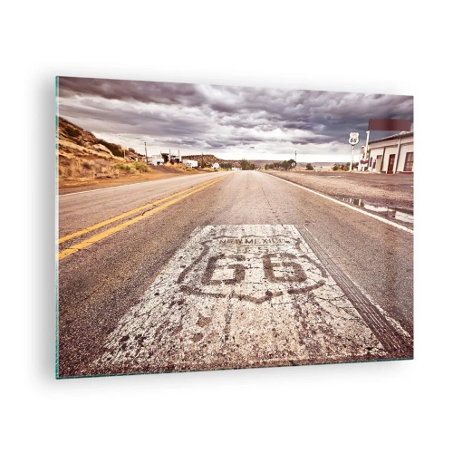 Obraz na szkle - Droga Route 66 z widokiem na horyzont - 70x50cm - Mother Road - amerykańska legenda - Nowoczesna dekoracja ścienna do salonu i sypialni ARTTOR