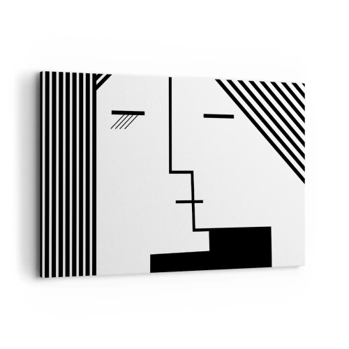 Obraz na płótnie - Geometryczna abstrakcja przedstawiająca pocałunek w czerni i bieli - 120x80cm - Po prostu pocałunek - Nowoczesna dekoracja ścienna do salonu, kuchni i sypialni ARTTOR