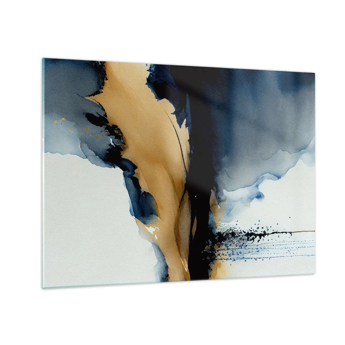 Obraz na szkle - Abstrakcyjna kompozycja w odcieniach granatu i beżu - 70x50cm - Za zasłoną - Nowoczesna dekoracja ścienna do salonu i sypialni ARTTOR