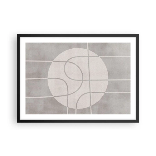 Plakat w czarnej ramie - Geometryczny wzór w odcieniach szarości i bieli - 70x50cm - Koliście i na wprost - Nowoczesna dekoracja ścienna do salonu i sypialni ARTTOR