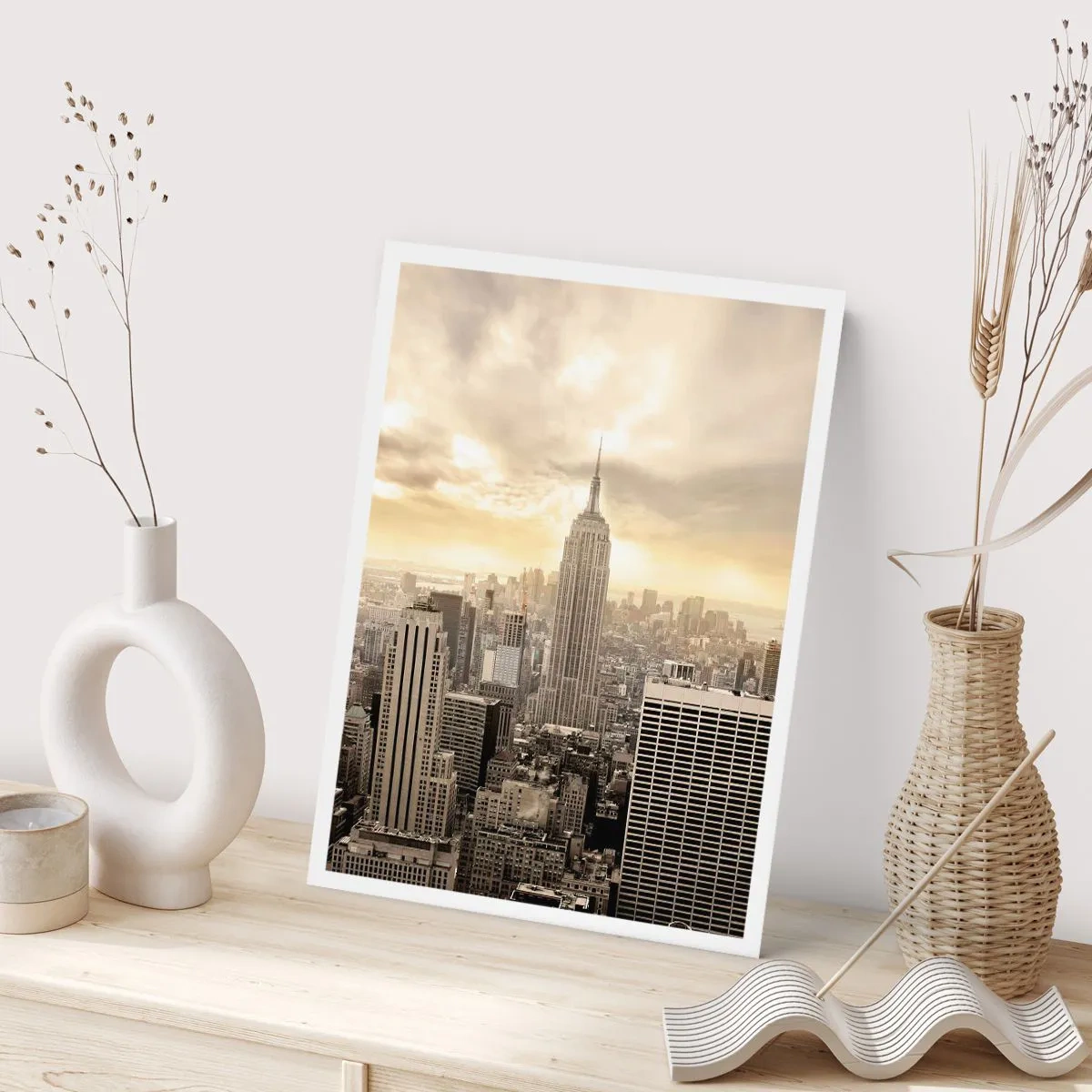 Plakat - Panorama Nowego Jorku z wieżowcem Empire State Building - 50x70cm - Nowy Jork utkany z szarości - Nowoczesna dekoracja ścienna do salonu, kuchni i sypialni ARTTOR