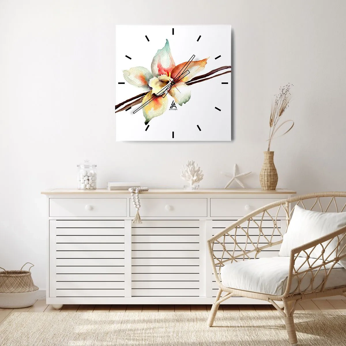 Zegar ścienny - Akwarelowa ilustracja kwiatowa w pastelowych barwach - 30x30cm - Rozlana farbką słodycz - Nowoczesna dekoracja ścienna do salonu i sypialni ARTTOR