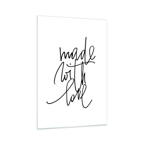 Obraz na szkle - Czarny napis "Made with love" na białym tle - 70x100cm - Najlepsza marka - Nowoczesna dekoracja ścienna do salonu i sypialni ARTTOR