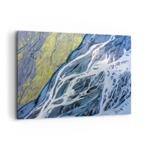 Obraz na płótnie - Abstrakcyjny widok na meandrujące koryta rzek z lotu ptaka - 120x80cm - Naskalne malowidła natury - Nowoczesna dekoracja ścienna do salonu, kuchni i sypialni ARTTOR