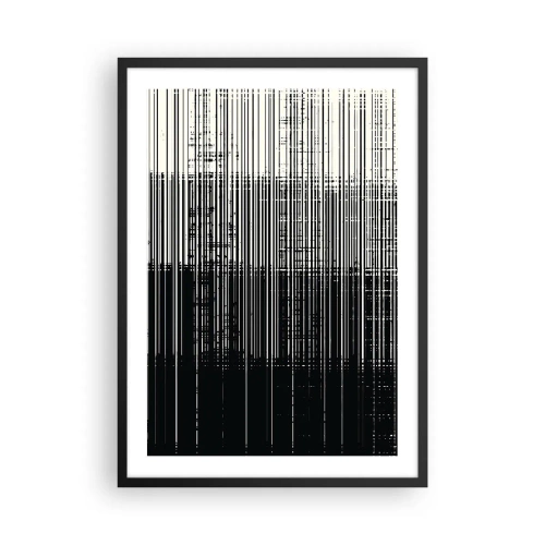 Plakat w czarnej ramie - Abstrakcyjna kompozycja czarnych linii na białym tle - 50x70cm - Fale i drgania - Nowoczesna dekoracja ścienna do salonu i sypialni ARTTOR