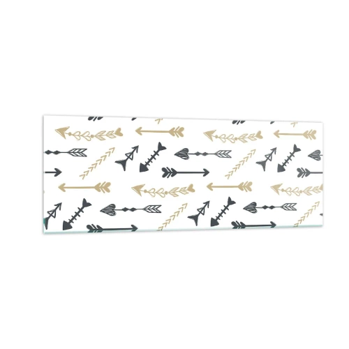 Obraz na szkle - Minimalistyczny wzór ze strzałami w beżowej i szarej kolorystyce - 140x50cm - Sen łucznika - Nowoczesna dekoracja ścienna do salonu i sypialni ARTTOR