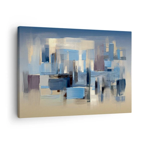 Obraz na płótnie - Geometryczne formy w odcieniach błękitu i beżu - 70x50cm - Błękitna konstrukcja - Nowoczesna dekoracja ścienna do salonu i sypialni ARTTOR