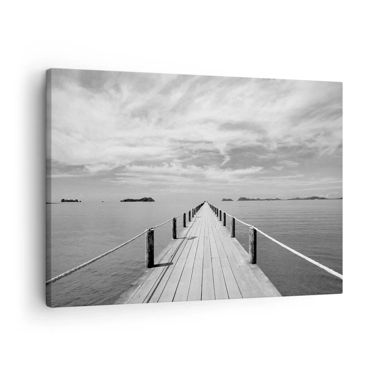 Obraz na płótnie - Drewniane molo prowadzące w dal nad spokojnym morzem - 70x50cm - A może podróż… - Nowoczesna dekoracja ścienna do salonu i sypialni ARTTOR