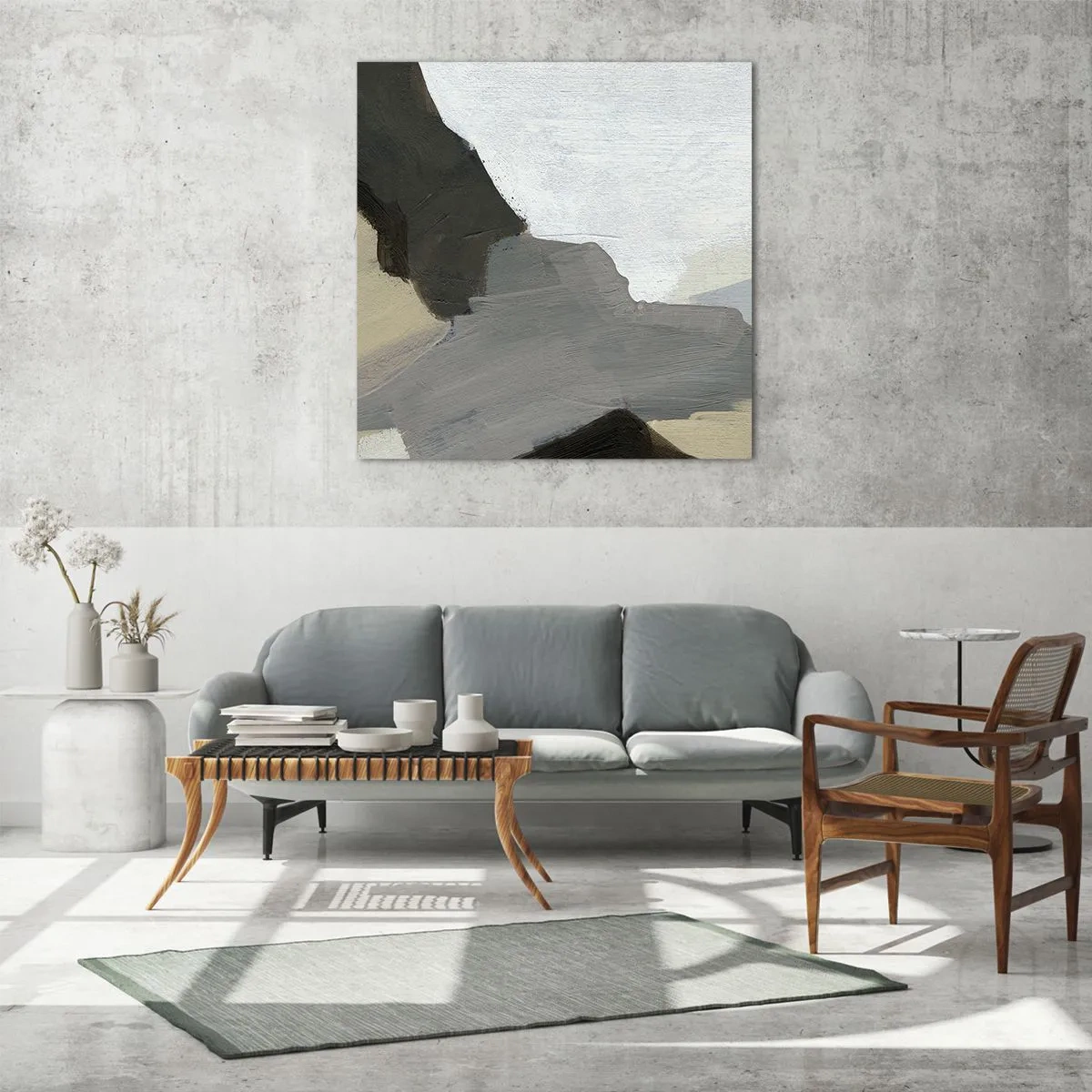 Obraz na szkle - Abstrakcja: rozstaje szarości - 60x60 cm