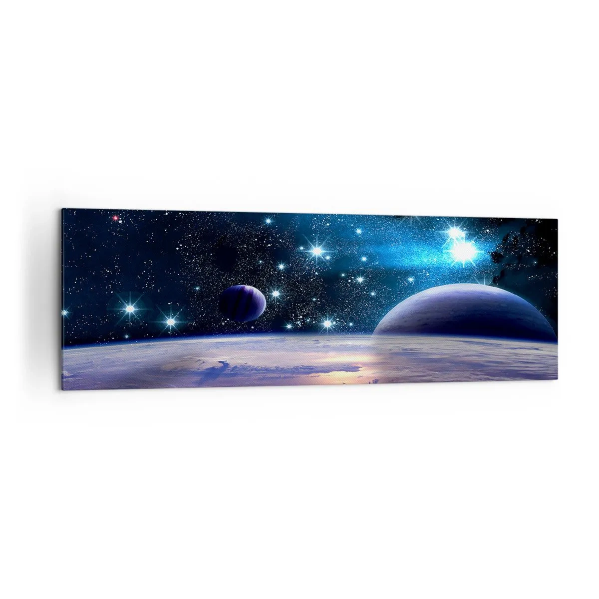Obraz na płótnie - Widok na przestrzeń kosmiczną z planetami i gwiazdami - 160x50cm - Wciąż sami? - Nowoczesna dekoracja ścienna do salonu i sypialni ARTTOR