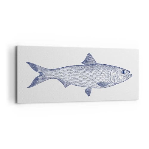 Obraz na płótnie - Ilustracja ryby w odcieniach niebieskiego na jasnym tle - 120x50cm - Pozdrowienia z północnych mórz - Nowoczesna dekoracja ścienna do salonu i sypialni ARTTOR