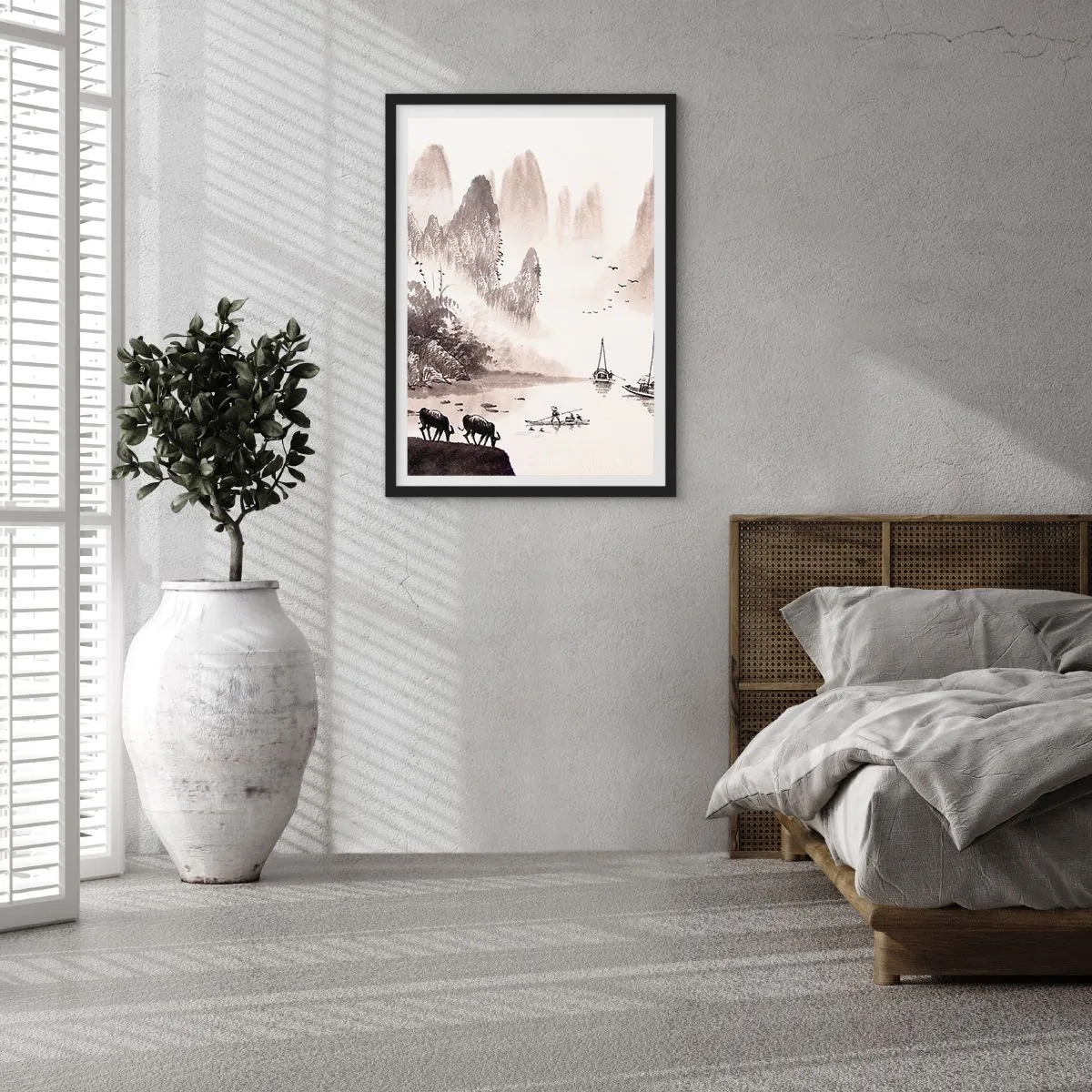 Plakat w czarnej ramie - Chiński krajobraz w tradycyjnym stylu - 50x70cm - Egzotyczna codzienność Wschodu - Nowoczesna dekoracja ścienna do salonu i sypialni ARTTOR
