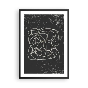 Plakat w czarnej ramie - Chaotyczne linie na czarnym tle z białymi kropkami - 50x70cm - Błądzenie myśli - Nowoczesna dekoracja ścienna do salonu i sypialni ARTTOR