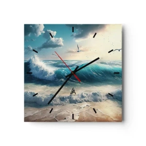 Zegar ścienny - Morskie fale na plaży pod błękitnym niebem z mewami - 30x30cm - Szumi tylko dla ciebie - Nowoczesna dekoracja ścienna do salonu i sypialni ARTTOR