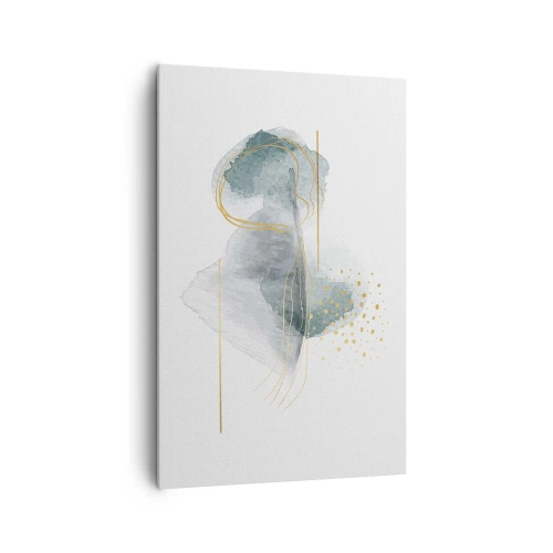 Obraz na płótnie - Abstrakcyjna kompozycja w odcieniach turkusu i złota - 80x120cm - O związkach szarości i złota - Nowoczesna dekoracja ścienna do salonu i sypialni ARTTOR