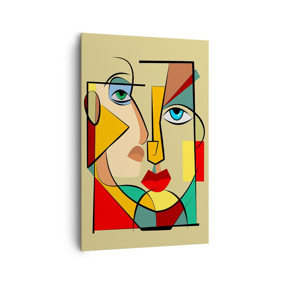 Obraz na płótnie - Kolorowy abstrakcyjny portret w stylu kubistycznym - 80x120cm - Dobrana para - Nowoczesna dekoracja ścienna do salonu i sypialni ARTTOR