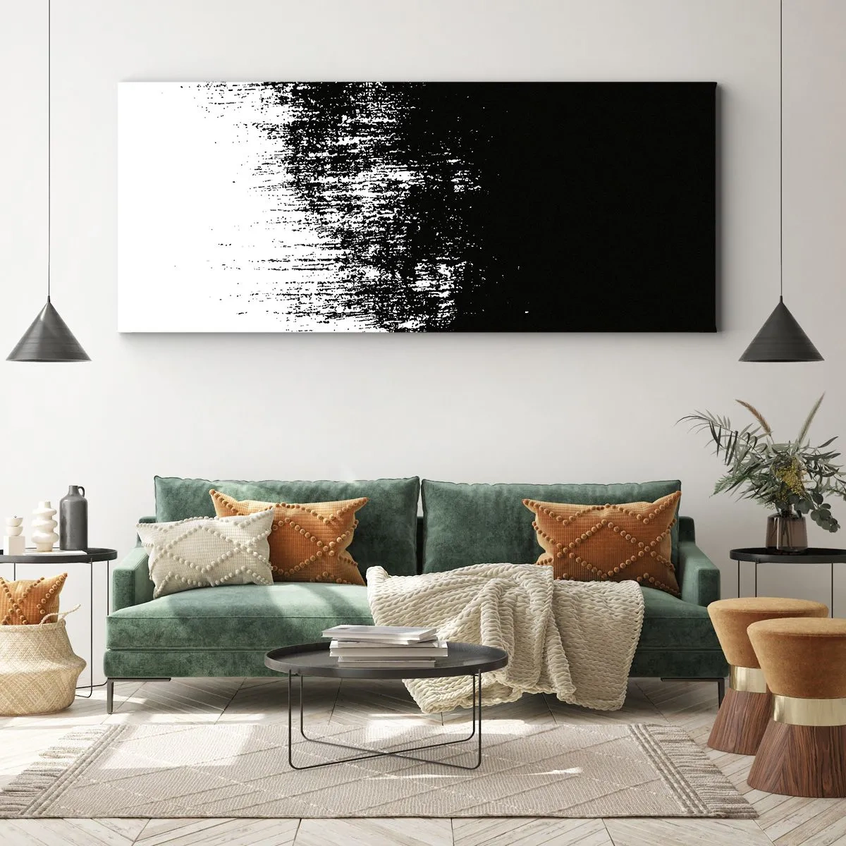 Obraz na płótnie - Minimalistyczna abstrakcja w czerni i bieli - 160x50cm - I zwycięzcą jest… - Nowoczesna dekoracja ścienna do salonu i sypialni ARTTOR