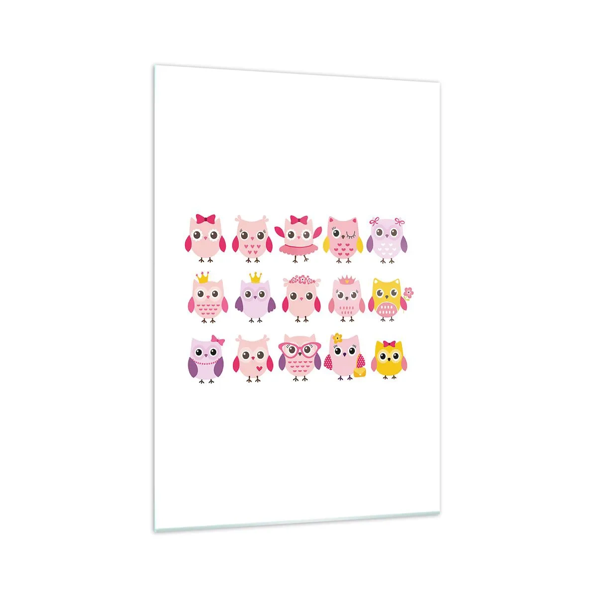 Obraz na szkle - Urocze sowy w pastelowych kolorach - 70x100cm - Jedna słodsza od drugiej - Nowoczesna dekoracja ścienna do salonu i sypialni ARTTOR