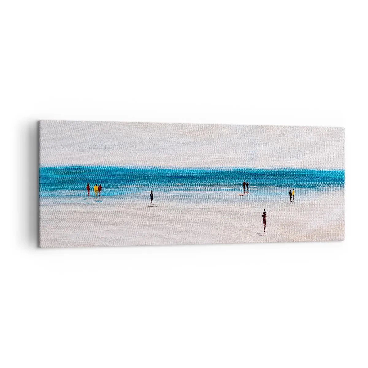 Obraz na płótnie - Plaża z ludźmi na tle spokojnego morza - 140x50cm - Naturalna potrzeba - Nowoczesna dekoracja ścienna do salonu i sypialni ARTTOR