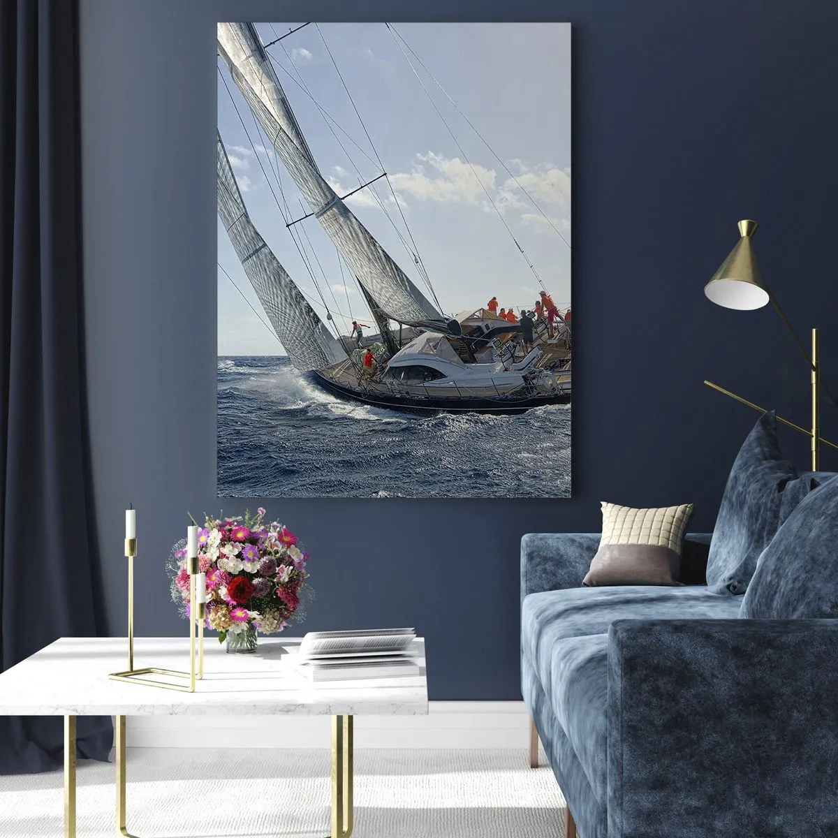 Obraz na szkle - Wyścig jachtów na otwartym morzu pod błękitnym niebem - 70x100cm - Niech zwycięży lepszy - Nowoczesna dekoracja ścienna do salonu i sypialni ARTTOR