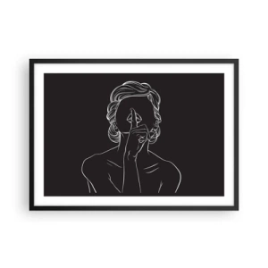 Plakat w czarnej ramie - Minimalistyczna sylwetka kobiety na czarnym tle - 70x50cm - Piękno rozkwita w ciszy - Nowoczesna dekoracja ścienna do salonu i sypialni ARTTOR