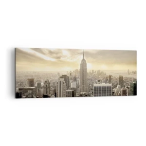 Obraz na płótnie - Panorama miasta z widokiem na Empire State Building - 140x50cm - Nowy Jork utkany z szarości - Nowoczesna dekoracja ścienna do salonu i sypialni ARTTOR