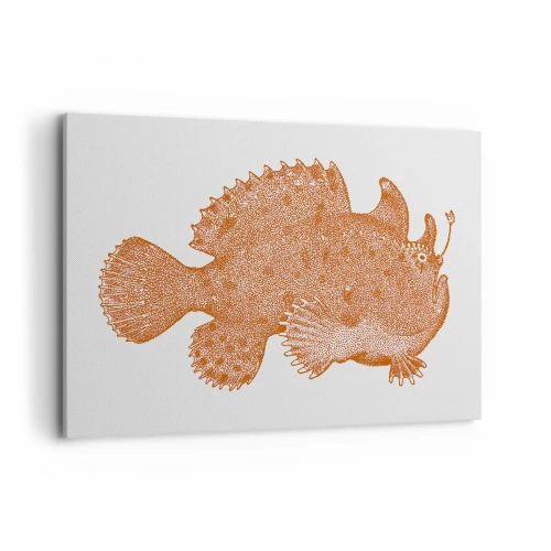 Obraz na płótnie - Detaliczny rysunek ryby w kolorze miedzianym na białym tle - 120x80cm - A jednak ryba - Nowoczesna dekoracja ścienna do salonu, kuchni i sypialni ARTTOR
