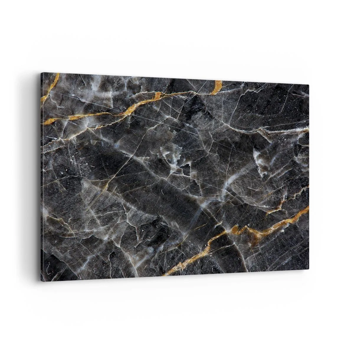 Obraz na płótnie - Czarno-złote detale marmurowej powierzchni - 100x70cm - Wewnętrzne życie kamienia - Nowoczesna dekoracja ścienna do salonu, kuchni i sypialni ARTTOR